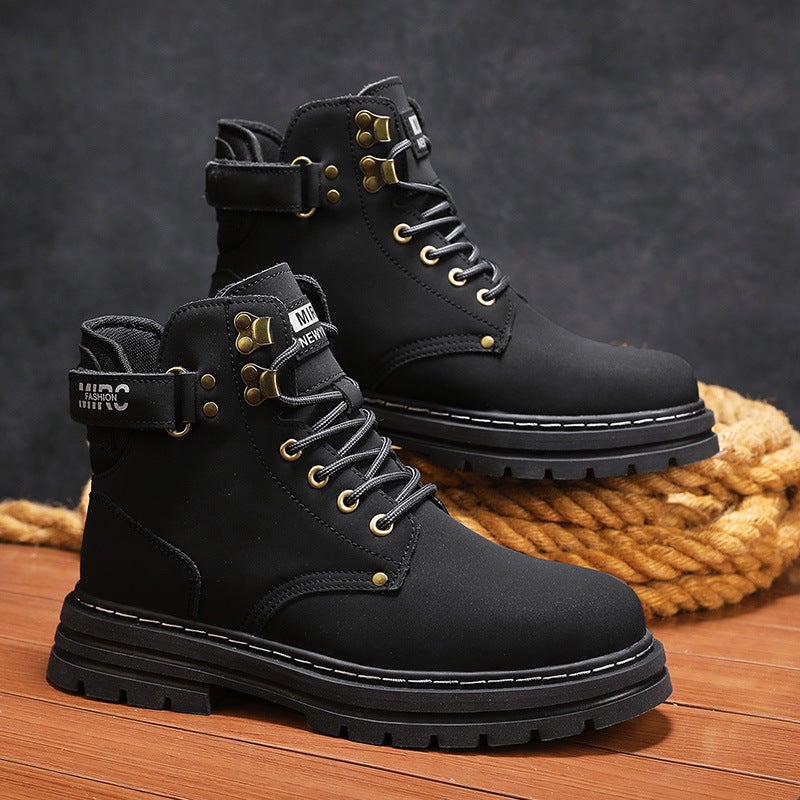 Workwear Boots Lovers Leather Big Head Leather Shoes Rhubarb Boots High Top Shoes Men'S Shoes British Casual Shoes - Image 3